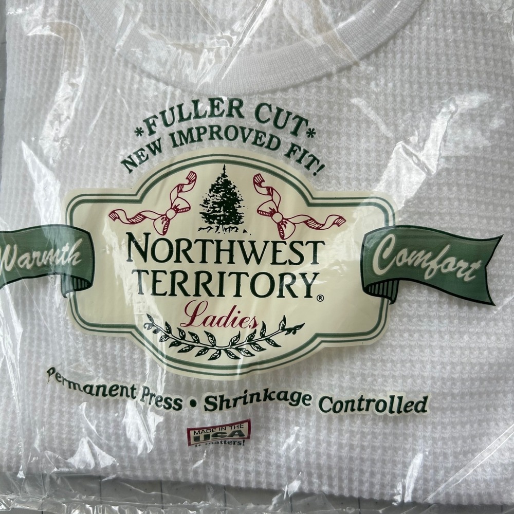 Northwest Territory Thermal Top Ladies Medium White Waffle Knit Vintage USA Made - Picture 5 of 6